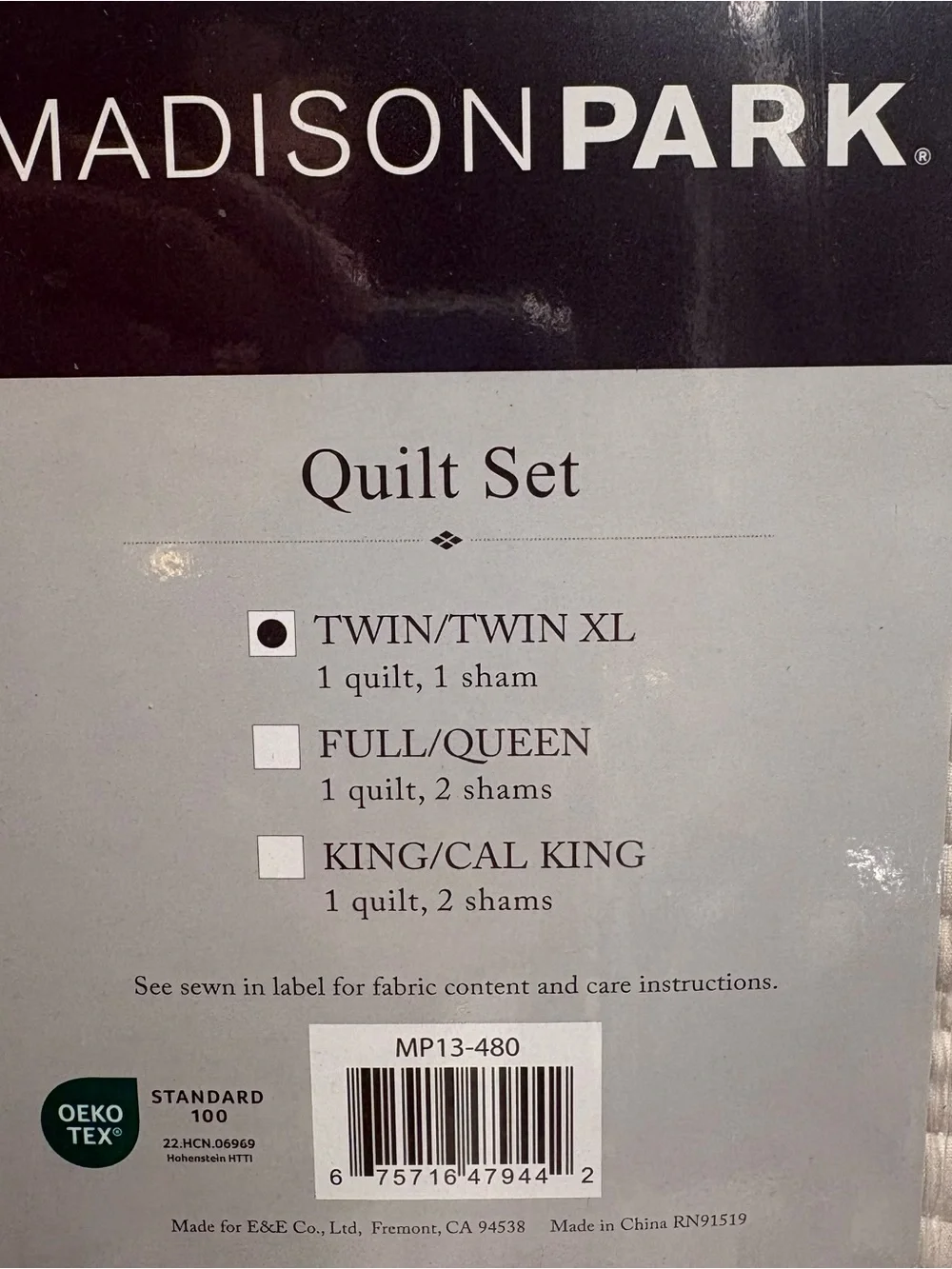 NEW Madison Park Luxe Cotton Damask Quilt Set, Cream 2PC Twin/Twin XL Sham